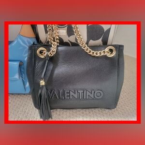 VALENTINO GOLD BLACK BAG | GENUINE LEATHER SHOULDER HANDBAG